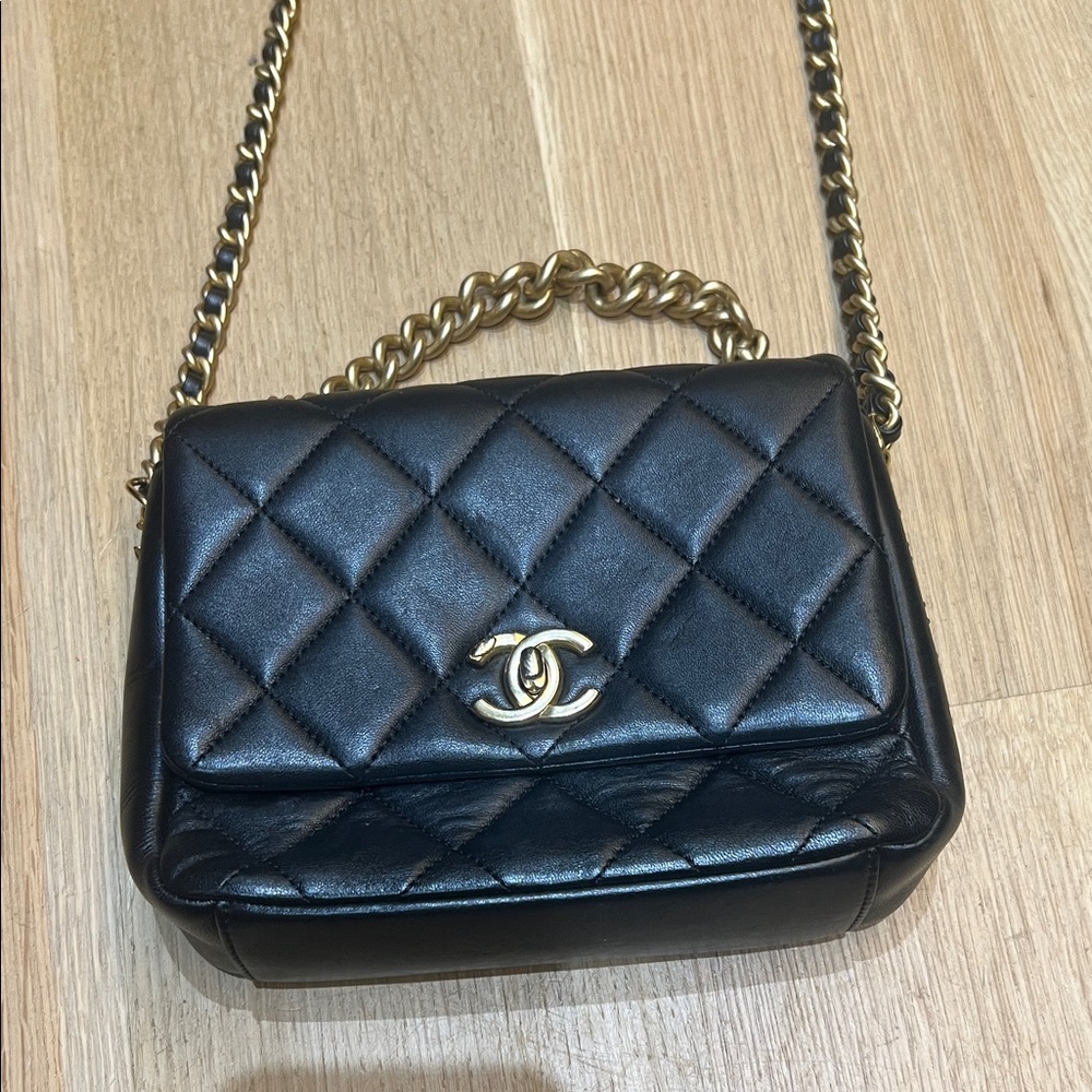 Chanel Black and Gold Quilted Mini Bag